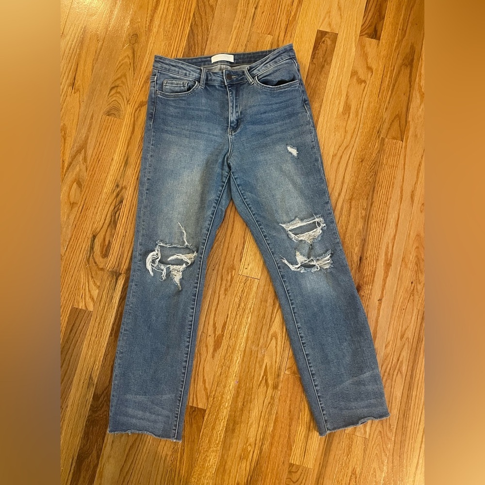 Vervet Blue Distressed Straight Leg Jeans Size 29 Stretchy Denim Medium Wash